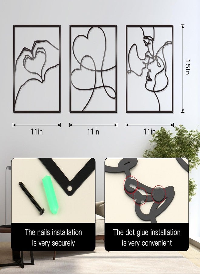 KOYILTD 3 Pcs Metal Minimalist Wall Art Love Wall Decor Metal Line Wall Art Bedroom Decor for Couples Love Decoration for Bedroom Living Room Bathroom Valentine's Day Decoration (Black) - Image 3